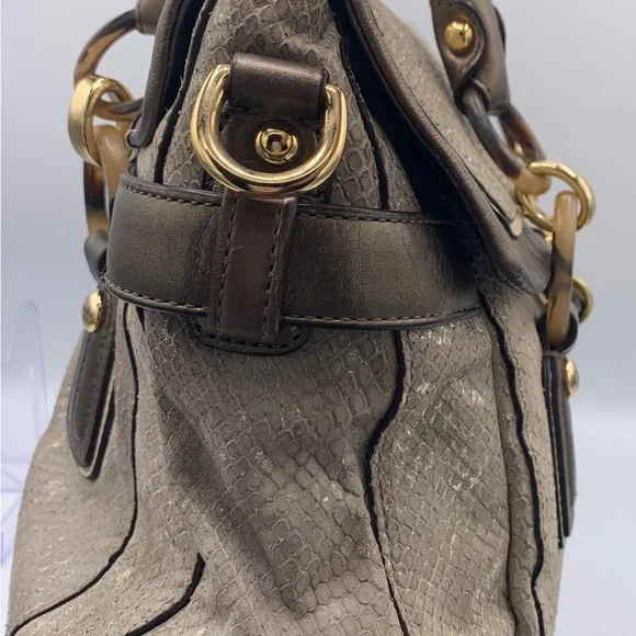 Coach Peyton Rose Gold Metallic Python Print with Gold and Tortoise Hardware - Picture 4 of 14